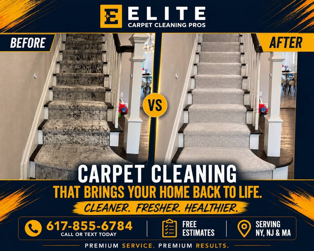 Carpet cleaning on stairs before and after — Elite Carpet Cleaning Pros