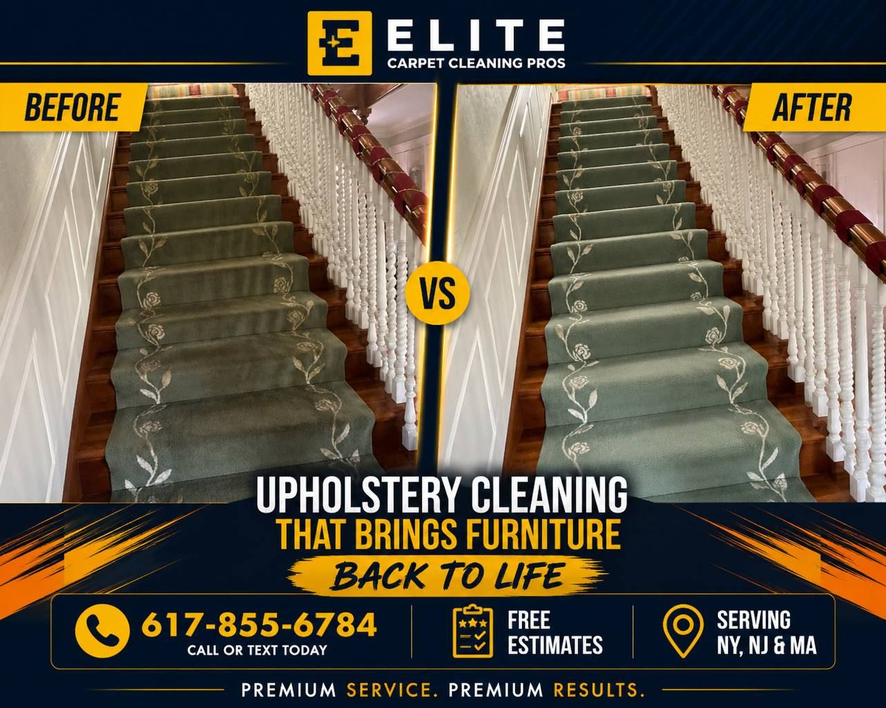 Stair runner cleaning before and after — Elite Carpet Cleaning Pros